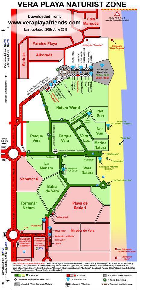 Naturist map of Vera Playa